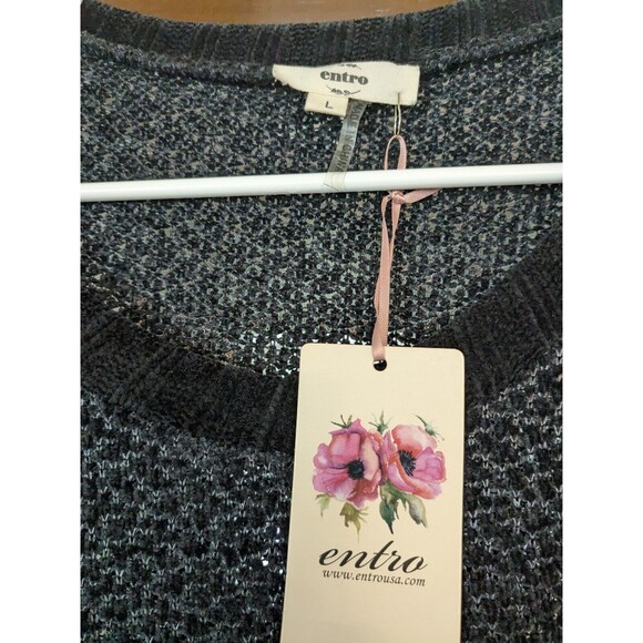 NWT Entro Women's Black Sweater Multi Fabric Chenille Size Large - Picture 4 of 9